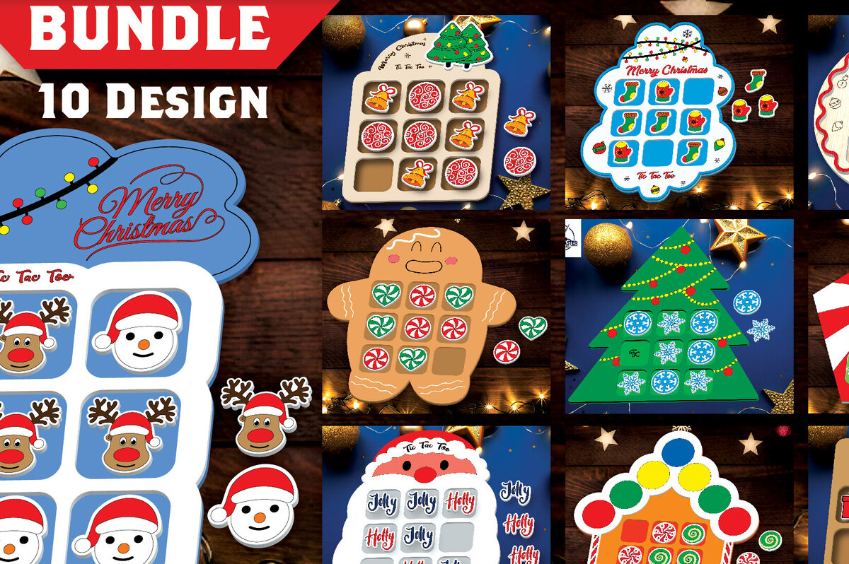 Σετ των 2 Intra απο ξύλο plywood  Χρώμα wenge 3mm-4mm πάχος - Πακέτο Παιχνιδιού Tic Tac Toe Χριστουγέννων Δίασταση 15x15 cm INTRAFABR-80142325