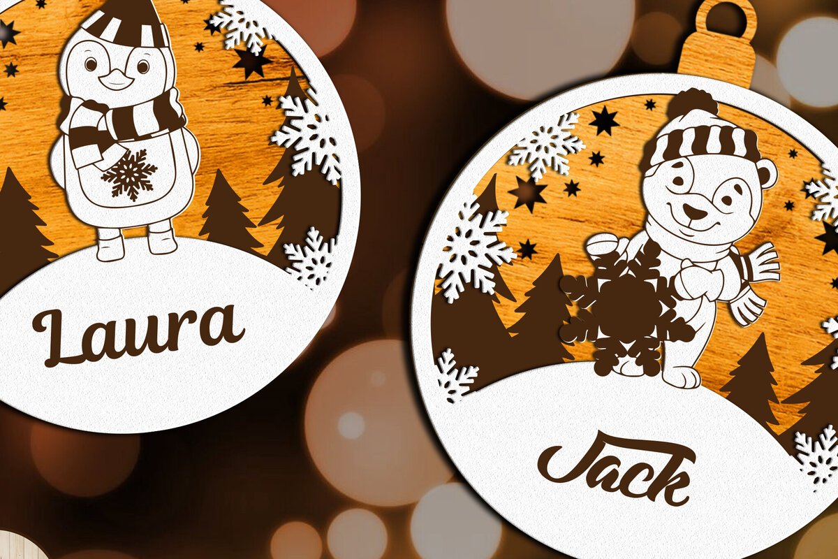 Σετ των 2 Intra απο ξύλο plywood  Χρώμα wenge 3mm-4mm πάχος - Πρότυπα κοπής προσαρμοσμένων ονομάτων Χριστουγέννων Δίασταση 4x4 cm INTRAFABR-34673944