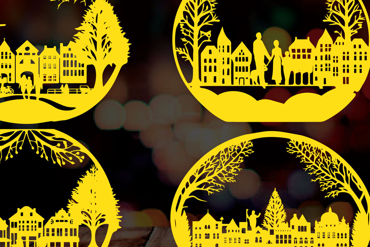 Σετ των 2 Intra απο ξύλο plywood  Χρώμα wenge 3mm-4mm πάχος - Πακέτο Παραδοσιακής Πόλης Χριστουγέννων Δίασταση 4x4 cm INTRAFABR-101884075