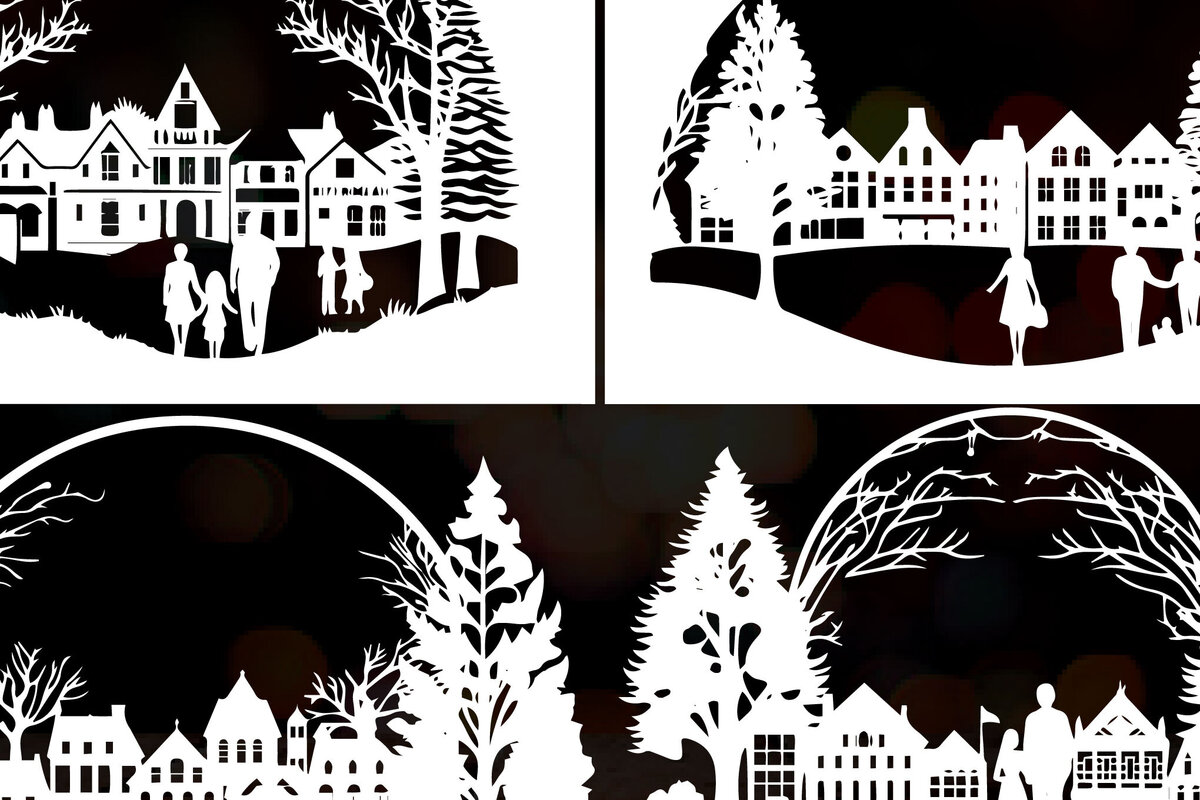 Σετ των 2 Intra απο ξύλο plywood  Χρώμα wenge 3mm-4mm πάχος - Πακέτο Παραδοσιακής Πόλης Χριστουγέννων Δίασταση 4x4 cm INTRAFABR-79071523