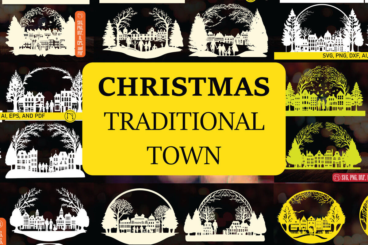 Σετ των 2 Intra απο ξύλο plywood  Χρώμα wenge 3mm-4mm πάχος - Πακέτο Παραδοσιακής Πόλης Χριστουγέννων Δίασταση 4x4 cm INTRAFABR-78595343