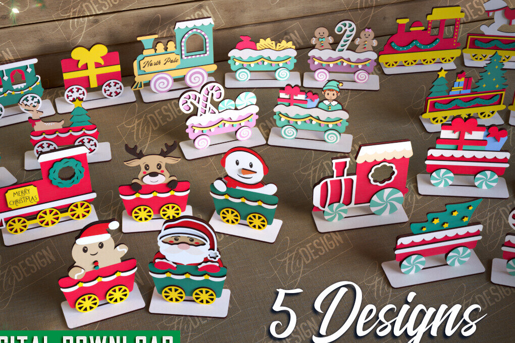 Σετ των 2 Intra απο ξύλο plywood  Χρώμα wenge 3mm-4mm πάχος - Πακέτο χριστουγεννιάτικου τρένου | Διακόσμηση διακοπών Δίασταση 15x15 cm INTRAFABR-78596119