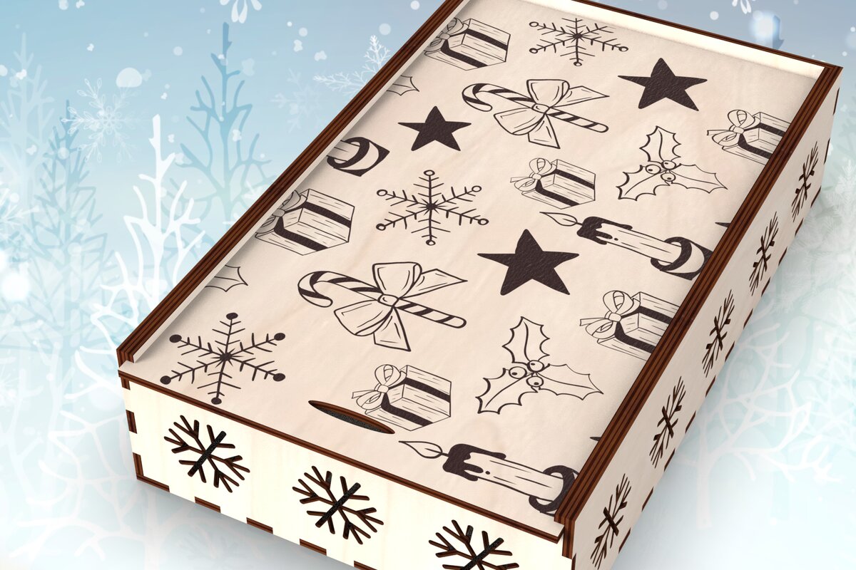 Σετ των 2 Intra απο ξύλο plywood  Χρώμα wenge 3mm-4mm πάχος - Χριστουγεννιάτικο Συρόμενο Κουτί Χαρακτική Θησαυρού Δίασταση 15x15 cm INTRAFABR-101126464