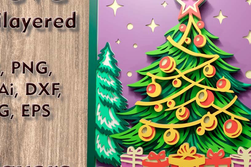 Intra απο ξύλο plywood  Χρώμα wenge 3mm-4mm πάχος - Χριστουγεννιάτικο δέντρο 3d Multilayer Δίασταση 270x270 cm INTRAFABR-104435656