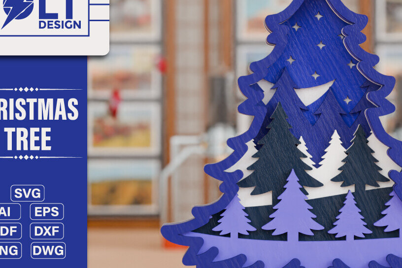 Intra απο ξύλο plywood  Χρώμα wenge 3mm-4mm πάχος - Χριστουγεννιάτικο δέντρο 3D Πολυστρωματική κοπή Δίασταση 20x25 cm INTRAFABR-104435683