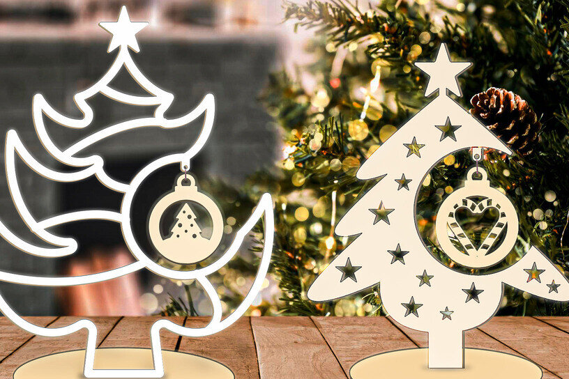 Σετ των 2 Intra απο ξύλο plywood  Χρώμα wenge 3mm-4mm πάχος - στολισμού χριστουγεννιάτικου δέντρου με λέιζερ Δίασταση 6x6 cm INTRAFABR-75915317