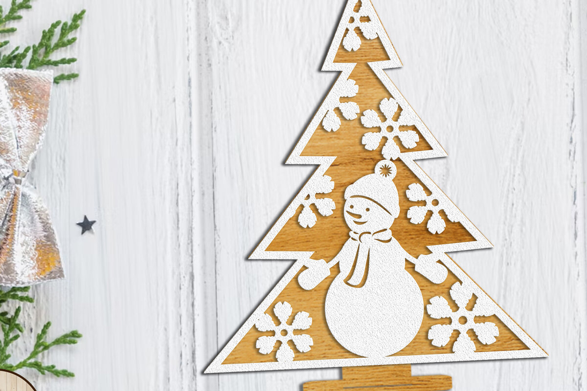 Σετ των 2 Intra απο ξύλο plywood  Χρώμα wenge 3mm-4mm πάχος - Στολισμός Χριστουγεννιάτικου Δέντρου με Χιονάνθρωπο Δίασταση 6x7 cm INTRAFABR-81828600