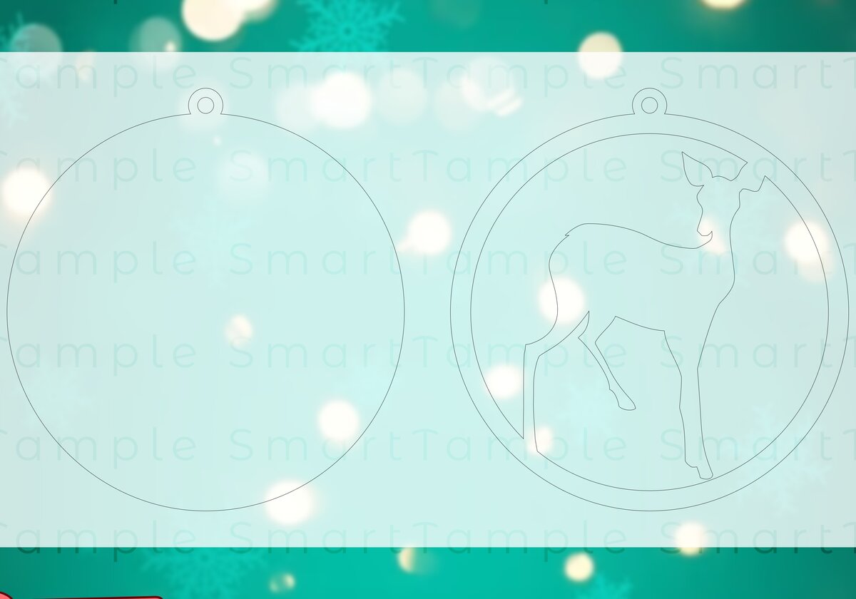 Σετ των 2 Intra απο ξύλο plywood  Χρώμα wenge 3mm-4mm πάχος - Χριστουγεννιάτικο δέντρο στολίδι ελάφια Δίασταση 6x6 cm INTRAFABR-18482087