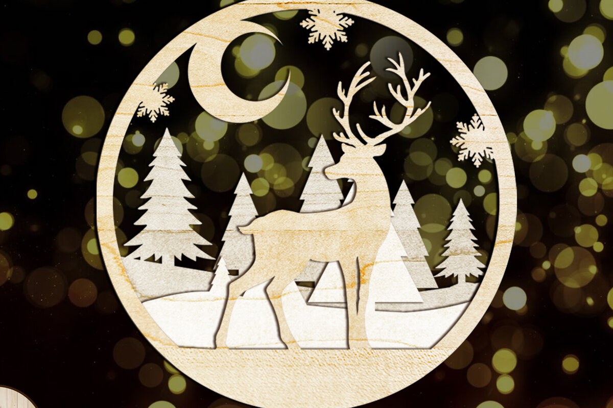 Σετ των 2 Intra απο ξύλο plywood  Χρώμα wenge 3mm-4mm πάχος - Χριστουγεννιάτικο Δέντρο Ελάφια Παιχνίδι, Στολίδι Δίασταση 4x4 cm INTRAFABR-125121174