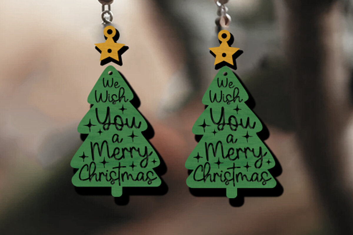 Σετ των 3 Intra απο ξύλο plywood  Χρώμα wenge 3mm-4mm πάχος - Χριστουγεννιάτικο Σκουλαρίκι με Laser Cut Δίασταση 3x3 cm INTRAFABR-36325098