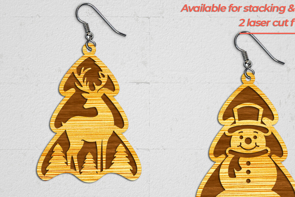 Σετ των 3 Intra απο ξύλο plywood  Χρώμα wenge 3mm-4mm πάχος - Χριστουγεννιάτικα Σκουλαρίκια 5 - Cut File Δίασταση 3x3 cm INTRAFABR-106070202