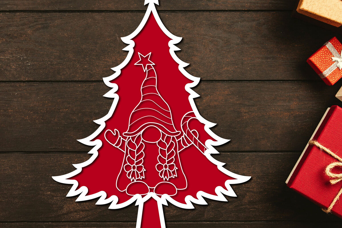 Intra απο ξύλο plywood  Χρώμα wenge 3mm-4mm πάχος - Χριστουγεννιάτικο δέντρο Gnome Paper Cut 3d Δίασταση 1200x1200 cm INTRAFABR-38364716