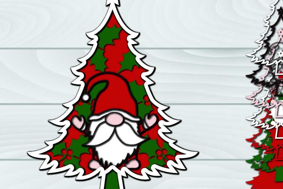 Intra απο ξύλο plywood  Χρώμα wenge 3mm-4mm πάχος - Χριστουγεννιάτικο δέντρο Gnome Paper Cut 3d Δίασταση 1200x1200 cm INTRAFABR-101526188