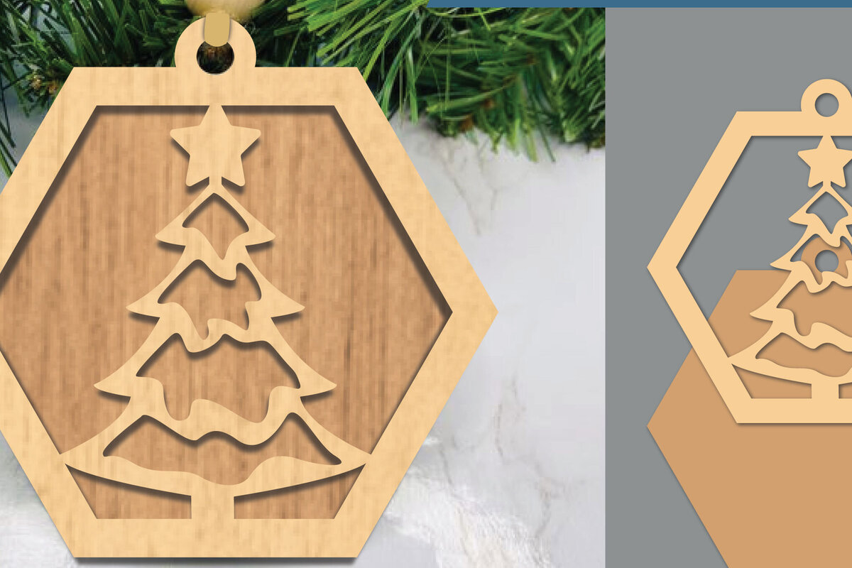 Σετ των 2 Intra απο ξύλο plywood  Χρώμα wenge 3mm-4mm πάχος - Στολίδι χριστουγεννιάτικου δέντρου με 1 Δίασταση 6x6 cm INTRAFABR-105017469