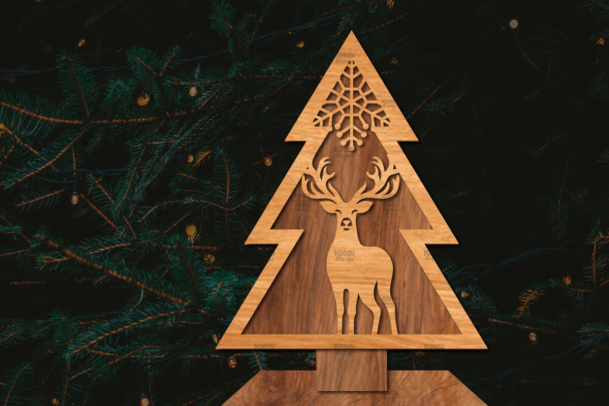 Intra απο ξύλο plywood  Χρώμα wenge 3mm-4mm πάχος - Στάση κοπής χριστουγεννιάτικου δέντρου με λέιζερ Δίασταση 20x20 cm INTRAFABR-105017433