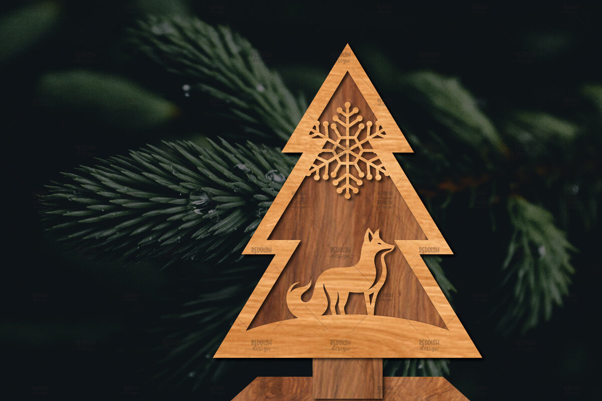 Intra απο ξύλο plywood  Χρώμα wenge 3mm-4mm πάχος - Στάση κοπής χριστουγεννιάτικου δέντρου με λέιζερ Δίασταση 20x20 cm INTRAFABR-73288040