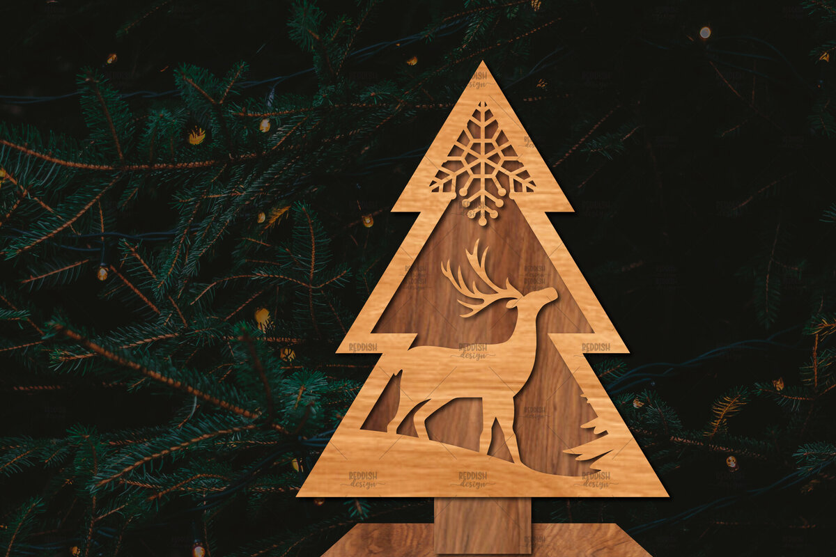 Intra απο ξύλο plywood  Χρώμα wenge 3mm-4mm πάχος - Στάση κοπής χριστουγεννιάτικου δέντρου με λέιζερ Δίασταση 20x20 cm INTRAFABR-73288067