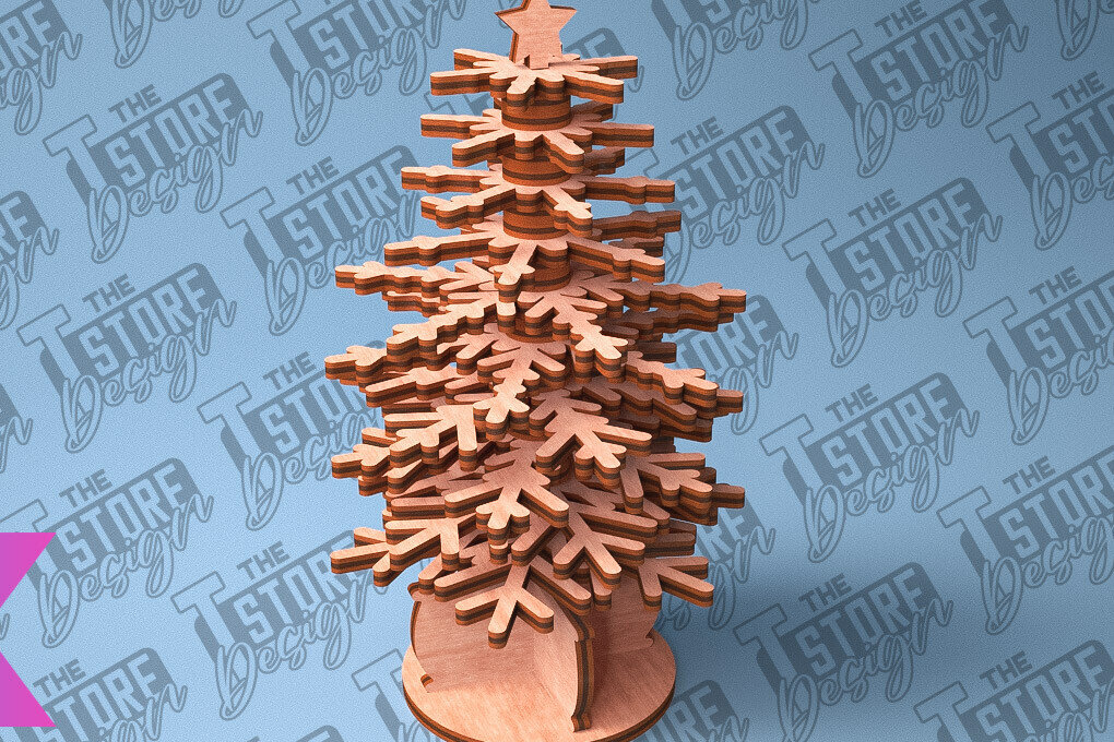 Intra απο ξύλο plywood  Χρώμα wenge 3mm-4mm πάχος - Χριστουγεννιάτικο Δέντρο Κόψιμο με Λέιζερ Δίασταση 15x15 cm INTRAFABR-104380090