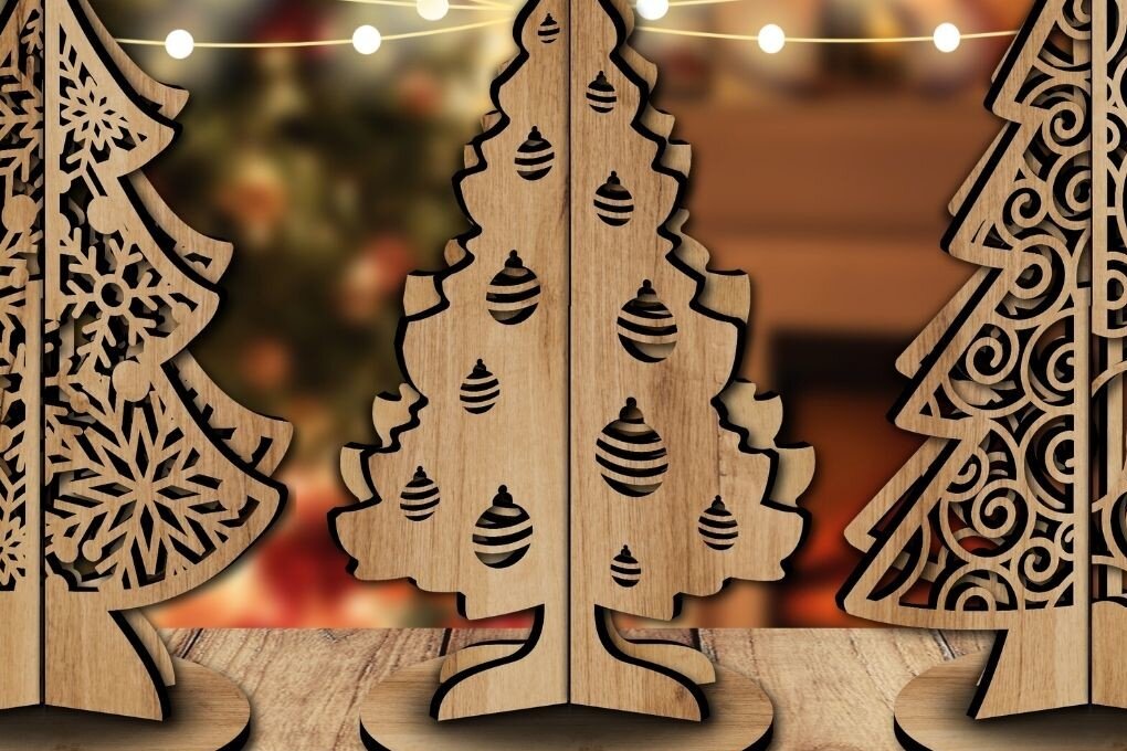 Σετ των 2 Intra απο ξύλο plywood  Χρώμα wenge 3mm-4mm πάχος - Χριστουγεννιάτικο Δέντρο Κόψιμο με Λέιζερ Δίασταση 15x15 cm INTRAFABR-107015029