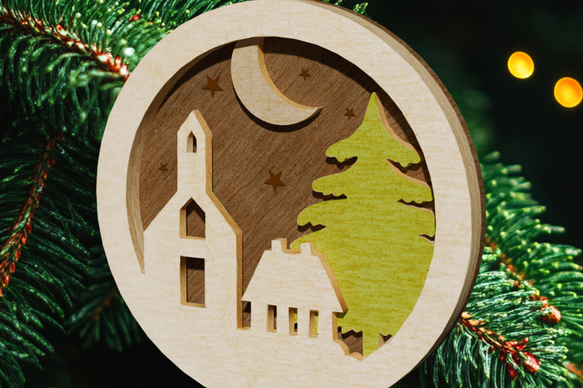 Σετ των 3 Intra απο ξύλο plywood  Χρώμα wenge 3mm-4mm πάχος - κομμένο στολίδι Χριστουγεννιάτικου Δέντρου Δίασταση 2x2 cm INTRAFABR-104256063