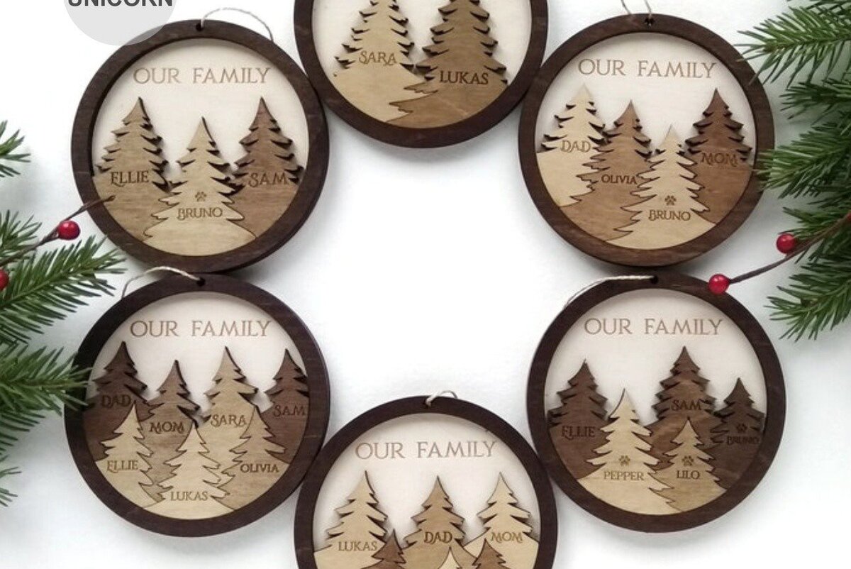 Σετ των 2 Intra απο ξύλο plywood  Χρώμα wenge 3mm-4mm πάχος - Στολίδι Χριστουγεννιάτικου Δέντρου για 2-7 Μέλη Δίασταση 6x6 cm INTRAFABR-104256305