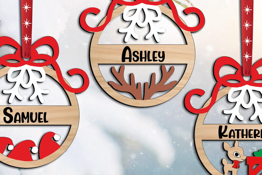 Σετ των 2 Intra απο ξύλο plywood  Χρώμα wenge 3mm-4mm πάχος - Χριστουγεννιάτικο δέντρο στολίδι Παιδική ετικέτα Δίασταση 6x6 cm INTRAFABR-106062248