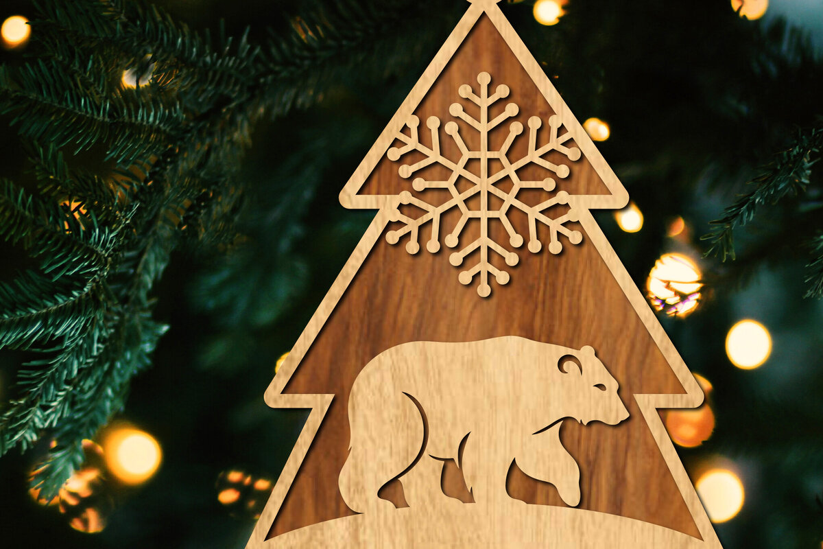 Σετ των 2 Intra απο ξύλο plywood  Χρώμα wenge 3mm-4mm πάχος - Κόψιμο με λέιζερ στολίδι Χριστουγεννιάτικου Δέντρου Δίασταση 6x6 cm INTRAFABR-105338852