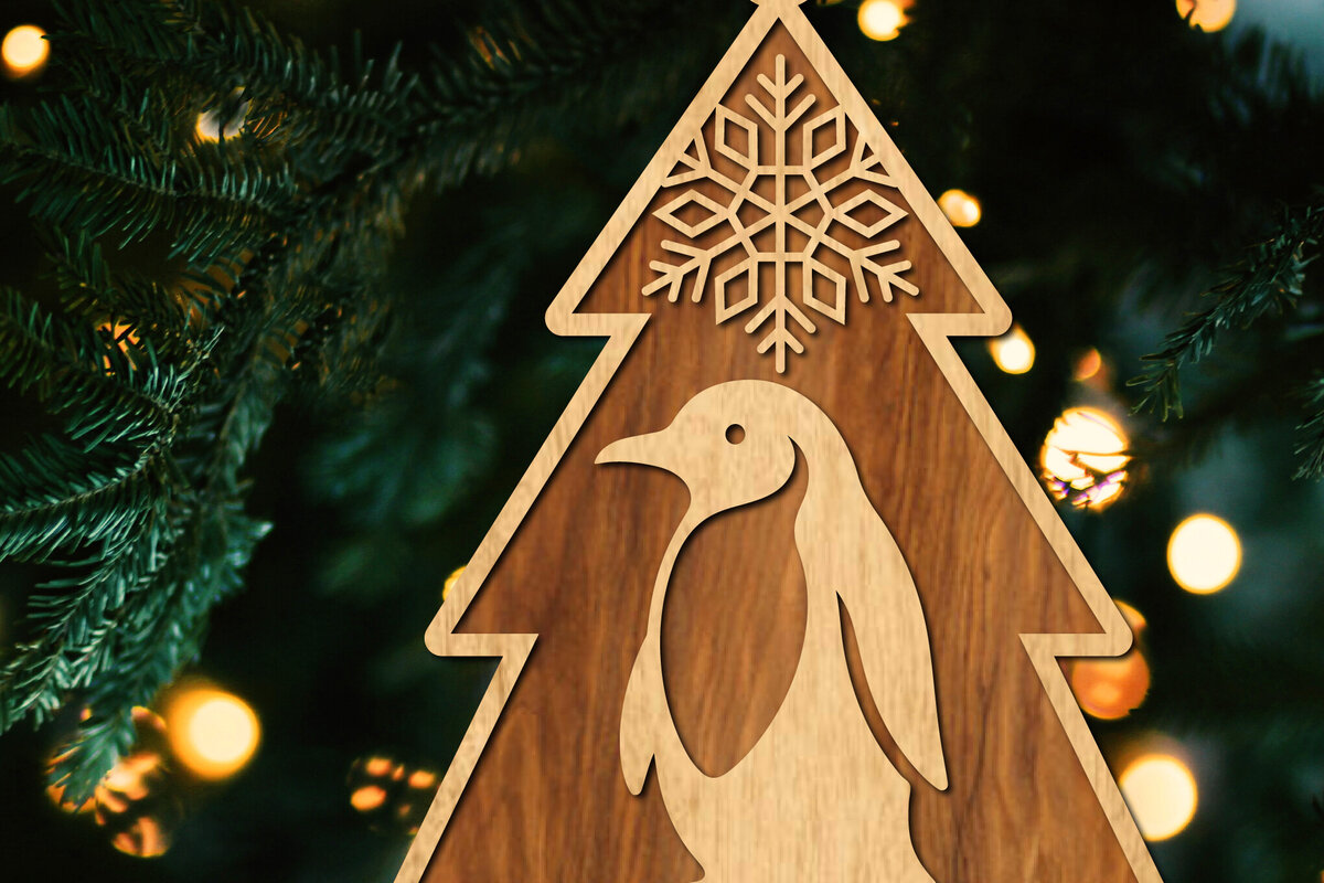 Σετ των 2 Intra απο ξύλο plywood  Χρώμα wenge 3mm-4mm πάχος - Κόψιμο με λέιζερ στολίδι Χριστουγεννιάτικου Δέντρου Δίασταση 6x6 cm INTRAFABR-105338493