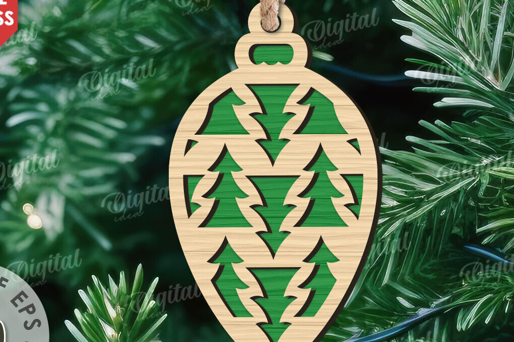 Σετ των 2 Intra απο ξύλο plywood  Χρώμα wenge 3mm-4mm πάχος - Κόψιμο με λέιζερ στολίδι Χριστουγεννιάτικου Δέντρου Δίασταση 6x6 cm INTRAFABR-104132364