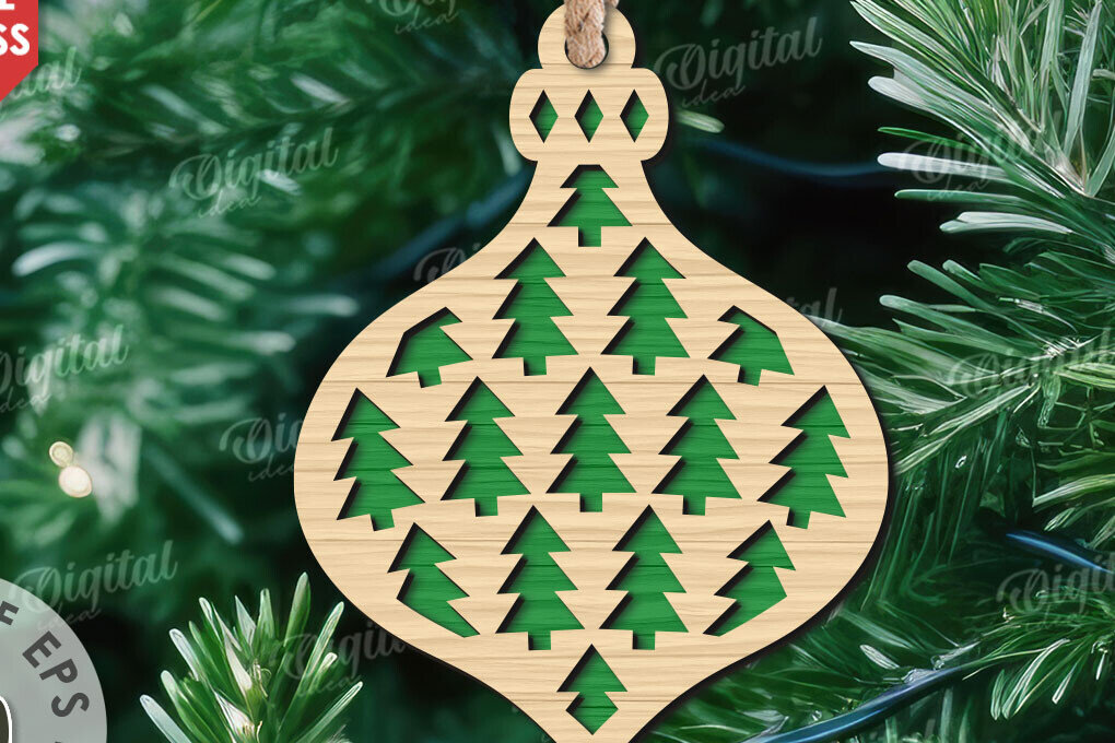 Σετ των 2 Intra απο ξύλο plywood  Χρώμα wenge 3mm-4mm πάχος - Κόψιμο με λέιζερ στολίδι Χριστουγεννιάτικου Δέντρου Δίασταση 6x6 cm INTRAFABR-104132372