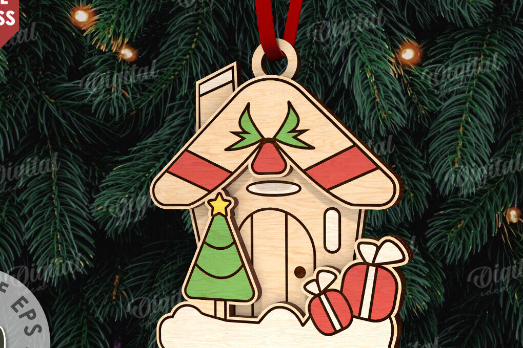 Σετ των 2 Intra απο ξύλο plywood  Χρώμα wenge 3mm-4mm πάχος - Κόψιμο με λέιζερ στολίδι Χριστουγεννιάτικου Δέντρου Δίασταση 6x6 cm INTRAFABR-104132402