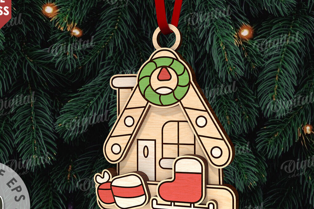 Σετ των 2 Intra απο ξύλο plywood  Χρώμα wenge 3mm-4mm πάχος - Κόψιμο με λέιζερ στολίδι Χριστουγεννιάτικου Δέντρου Δίασταση 6x6 cm INTRAFABR-104132411