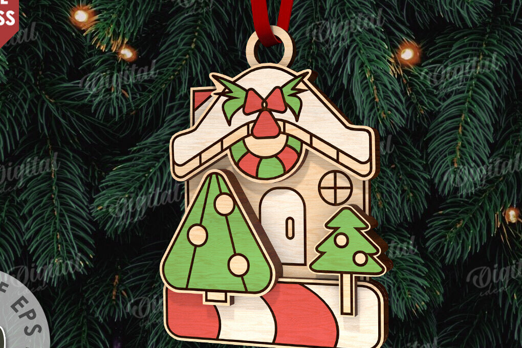 Σετ των 2 Intra απο ξύλο plywood  Χρώμα wenge 3mm-4mm πάχος - Κόψιμο με λέιζερ στολίδι Χριστουγεννιάτικου Δέντρου Δίασταση 6x6 cm INTRAFABR-106316643