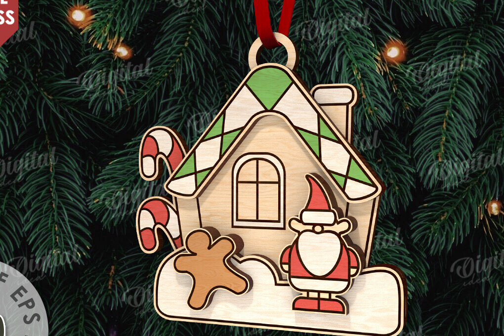 Σετ των 2 Intra απο ξύλο plywood  Χρώμα wenge 3mm-4mm πάχος - Κόψιμο με λέιζερ στολίδι Χριστουγεννιάτικου Δέντρου Δίασταση 6x6 cm INTRAFABR-79004391