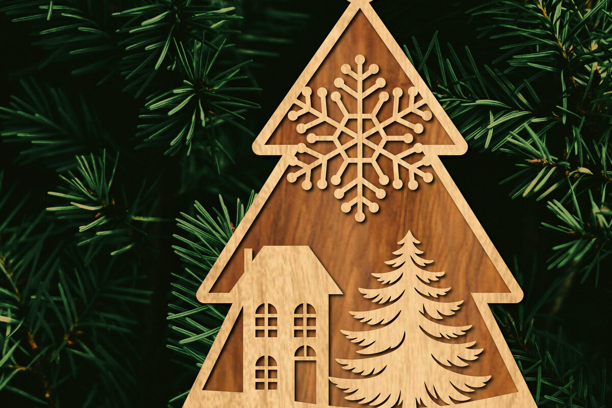 Σετ των 2 Intra απο ξύλο plywood  Χρώμα wenge 3mm-4mm πάχος - Κόψιμο με λέιζερ στολίδι Χριστουγεννιάτικου Δέντρου Δίασταση 6x6 cm INTRAFABR-102173070