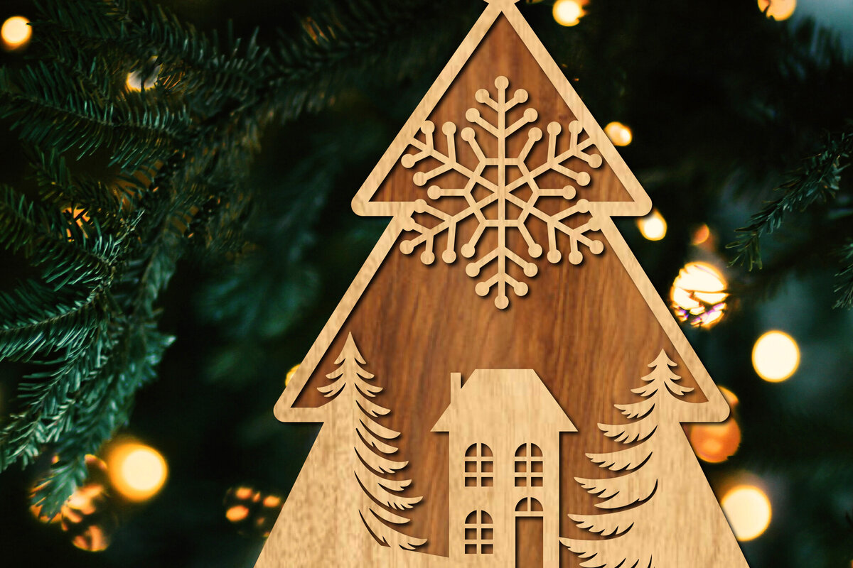 Σετ των 2 Intra απο ξύλο plywood  Χρώμα wenge 3mm-4mm πάχος - Κόψιμο με λέιζερ στολίδι Χριστουγεννιάτικου Δέντρου Δίασταση 6x6 cm INTRAFABR-106071076