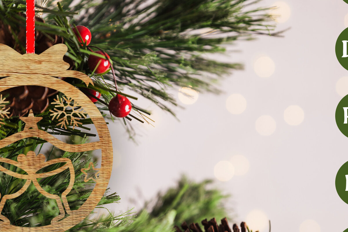 Σετ των 2 Intra απο ξύλο plywood  Χρώμα wenge 3mm-4mm πάχος - με λέιζερ στολίδι Χριστουγεννιάτικου δέντρου Δίασταση 6x6 cm INTRAFABR-107953536