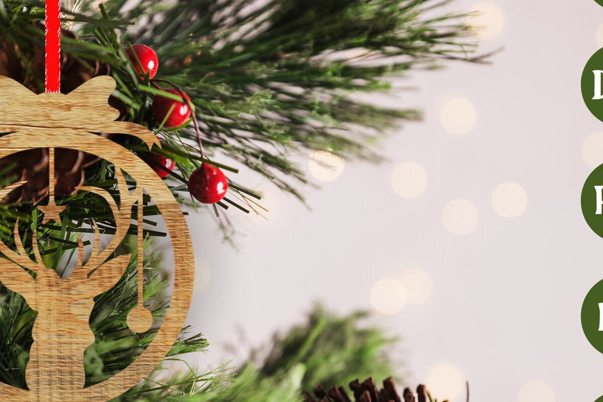 Σετ των 2 Intra απο ξύλο plywood  Χρώμα wenge 3mm-4mm πάχος - με λέιζερ στολίδι Χριστουγεννιάτικου δέντρου Δίασταση 6x6 cm INTRAFABR-107953547