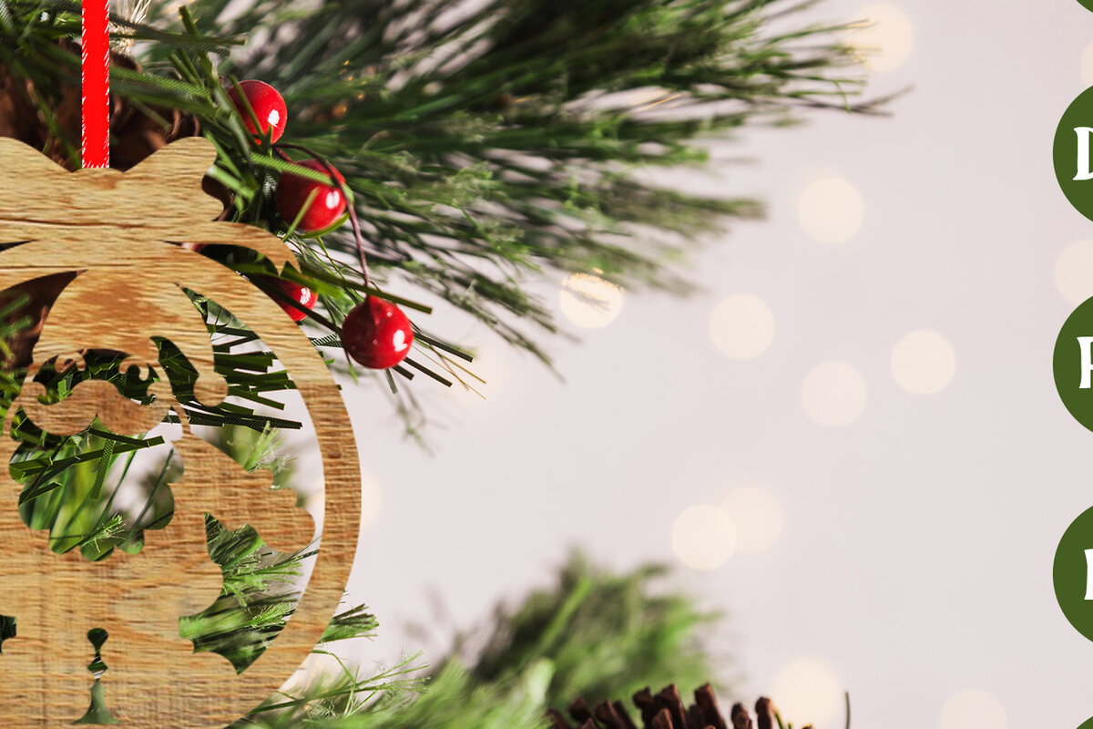 Σετ των 2 Intra απο ξύλο plywood  Χρώμα wenge 3mm-4mm πάχος - με λέιζερ στολίδι Χριστουγεννιάτικου δέντρου Δίασταση 6x6 cm INTRAFABR-107953390