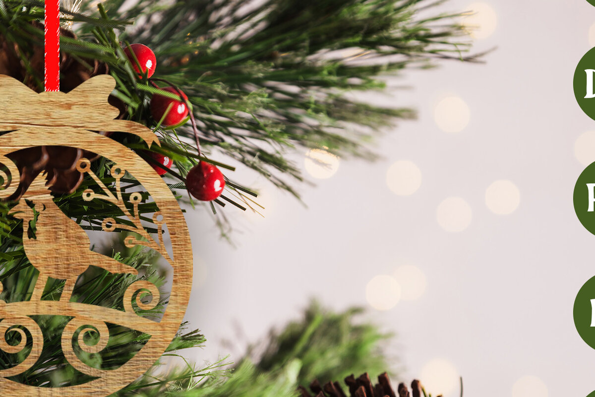 Σετ των 2 Intra απο ξύλο plywood  Χρώμα wenge 3mm-4mm πάχος - Στολίδι Χριστουγεννιάτικου Δέντρου | κοπής με λέιζερ Δίασταση 6x6 cm INTRAFABR-107446981