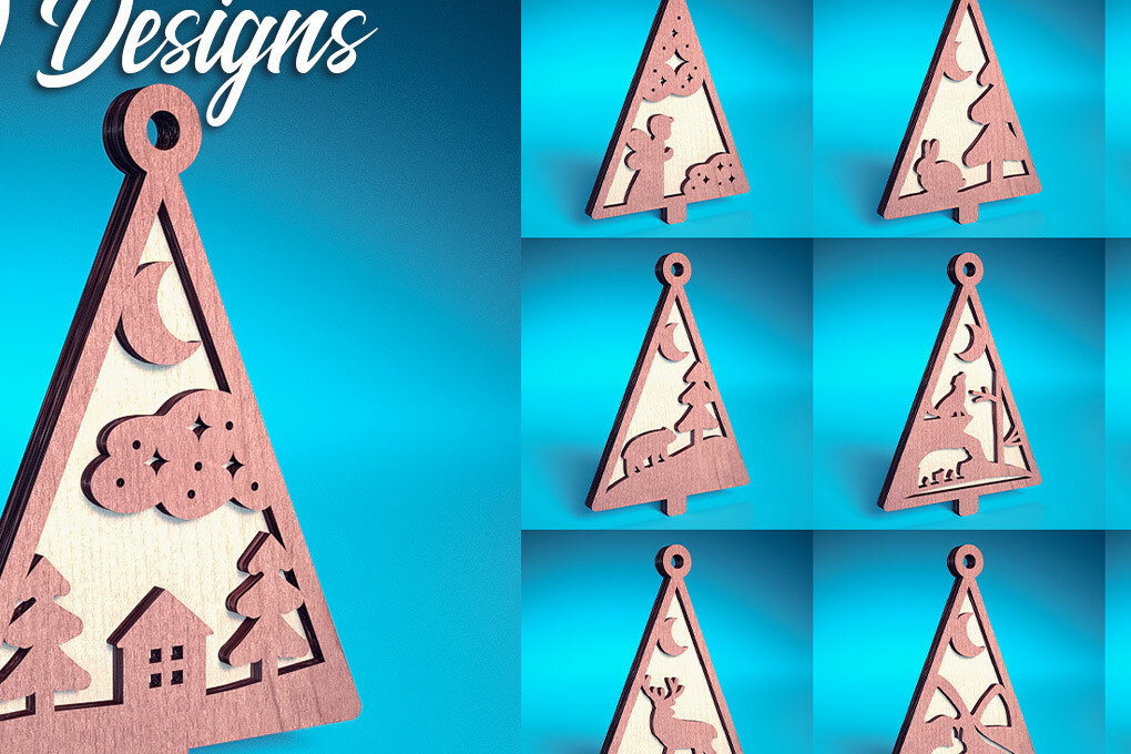 Σετ των 2 Intra απο ξύλο plywood  Χρώμα wenge 3mm-4mm πάχος - Στολίδι χριστουγεννιάτικου δέντρου με λέιζερ | Δίασταση 6x6 cm INTRAFABR-100910025