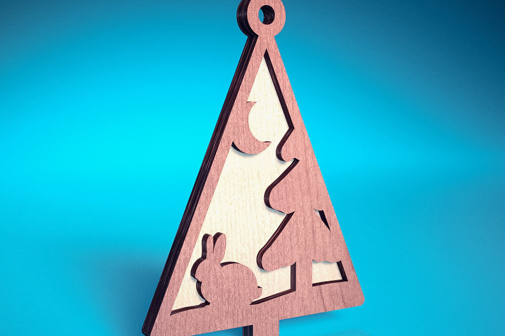 Σετ των 2 Intra απο ξύλο plywood  Χρώμα wenge 3mm-4mm πάχος - Στολίδι χριστουγεννιάτικου δέντρου με λέιζερ | Δίασταση 6x6 cm INTRAFABR-100910184