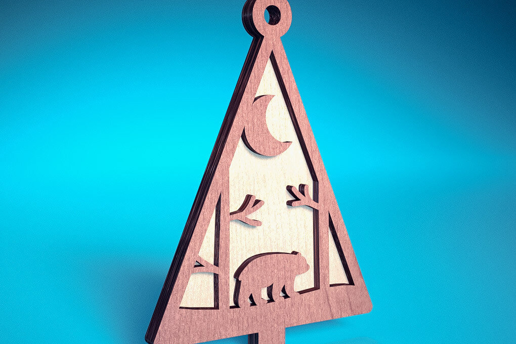 Σετ των 2 Intra απο ξύλο plywood  Χρώμα wenge 3mm-4mm πάχος - Στολίδι χριστουγεννιάτικου δέντρου με λέιζερ | Δίασταση 6x6 cm INTRAFABR-101524161