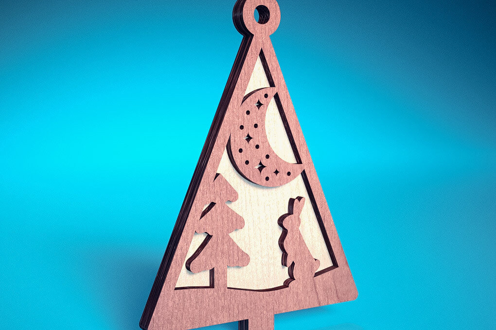 Σετ των 2 Intra απο ξύλο plywood  Χρώμα wenge 3mm-4mm πάχος - Στολίδι χριστουγεννιάτικου δέντρου με λέιζερ | Δίασταση 6x6 cm INTRAFABR-100910077