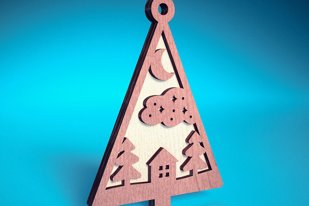 Σετ των 2 Intra απο ξύλο plywood  Χρώμα wenge 3mm-4mm πάχος - Στολίδι χριστουγεννιάτικου δέντρου με λέιζερ | Δίασταση 6x6 cm INTRAFABR-100872567