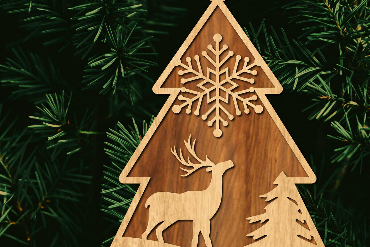 Σετ των 2 Intra απο ξύλο plywood  Χρώμα wenge 3mm-4mm πάχος - Στολίδι Χριστουγεννιάτικου Δέντρου με Δίασταση 6x6 cm INTRAFABR-105736665