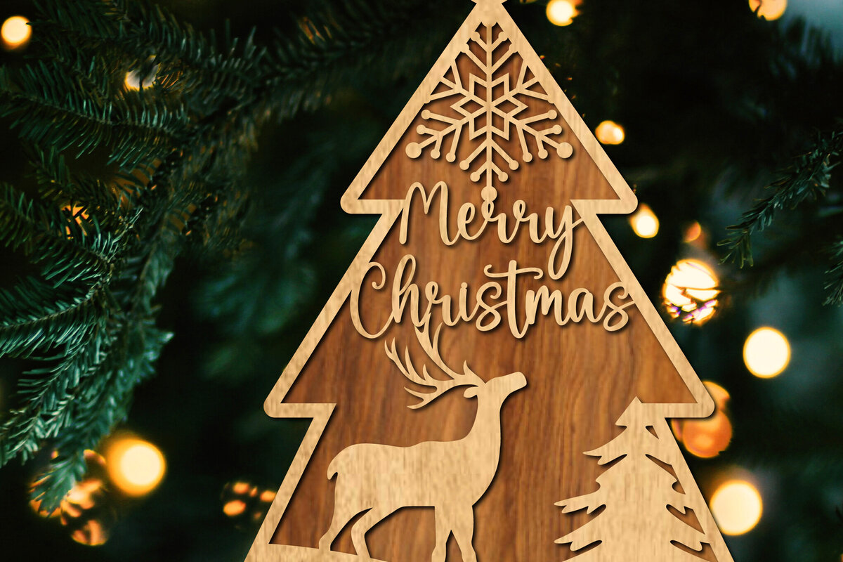 Σετ των 2 Intra απο ξύλο plywood  Χρώμα wenge 3mm-4mm πάχος - Στολίδι Χριστουγεννιάτικου Δέντρου με Δίασταση 6x6 cm INTRAFABR-72205370