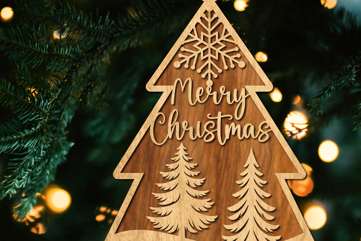 Σετ των 2 Intra απο ξύλο plywood  Χρώμα wenge 3mm-4mm πάχος - Στολίδι Χριστουγεννιάτικου Δέντρου με Δίασταση 6x6 cm INTRAFABR-79072357