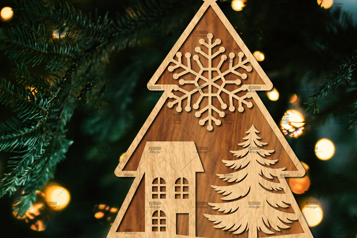 Σετ των 2 Intra απο ξύλο plywood  Χρώμα wenge 3mm-4mm πάχος - Κόψιμο με λέιζερ στολίδι Χριστουγεννιάτικου Δέντρου Δίασταση 6x6 cm INTRAFABR-78712200