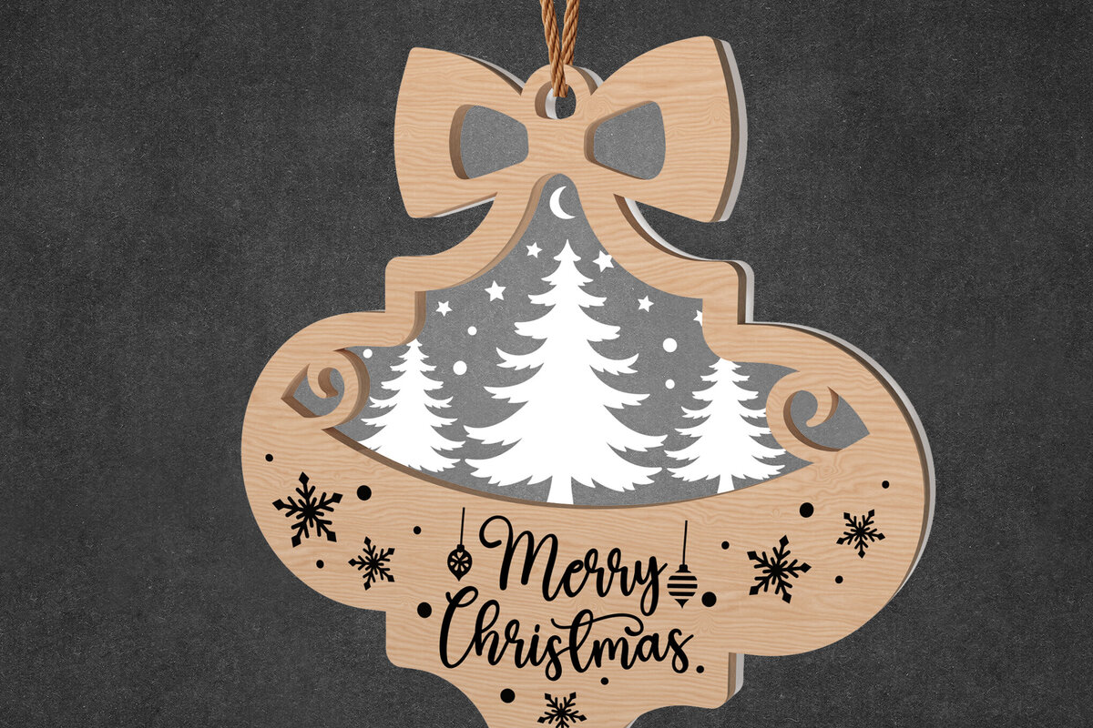 Σετ των 2 Intra απο ξύλο plywood  Χρώμα wenge 3mm-4mm πάχος - Στολίδι Χριστουγεννιάτικου Δέντρου με Φιόγκο Δίασταση 6x6 cm INTRAFABR-79071816